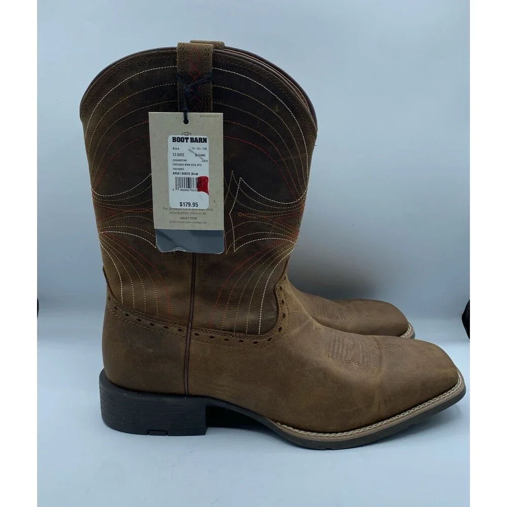 Ariat Boots Men 13 EE ATS Brown Western Performance Broad Square Toe Cowboy Tag